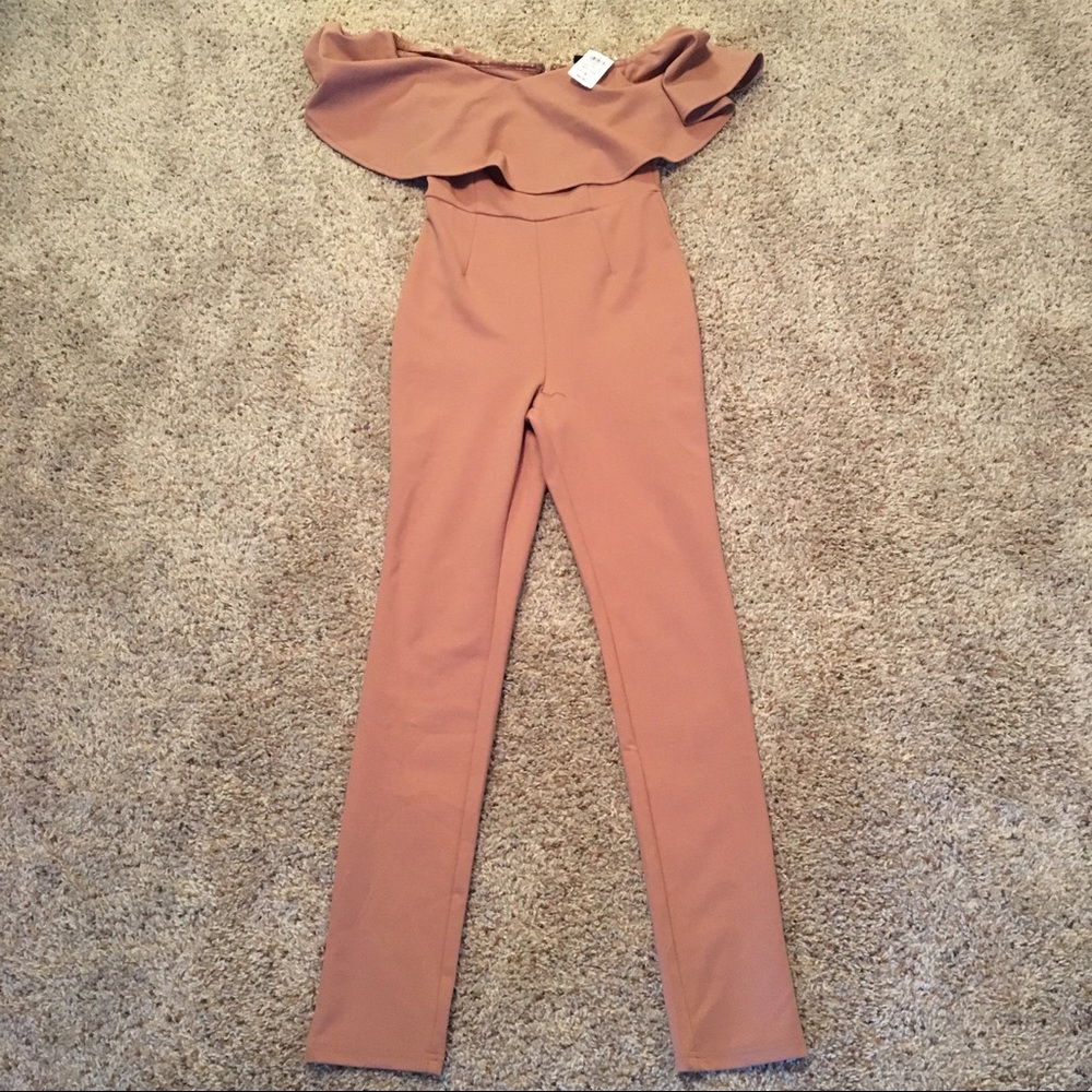 Blush/Taupe Flounce Jumpsuit