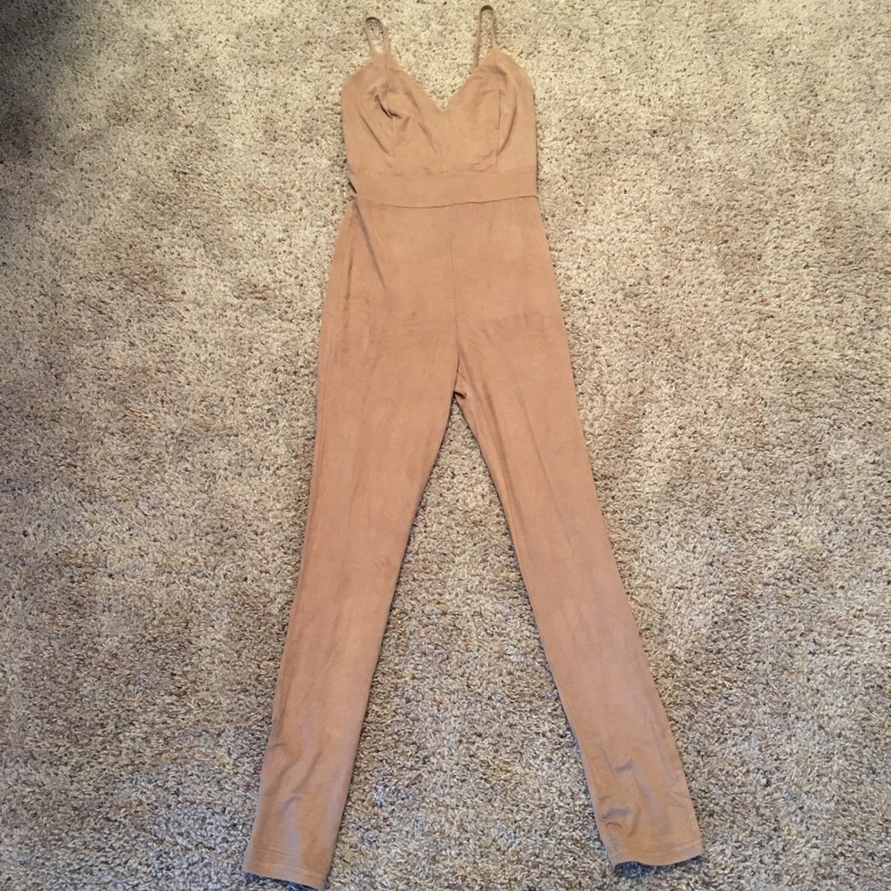 Faux Beige Suede Jumpsuit