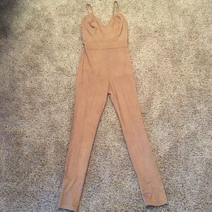 Faux Beige Suede Jumpsuit