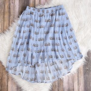Blue sparrow bird skirt. Sparrow hi low skirt blue