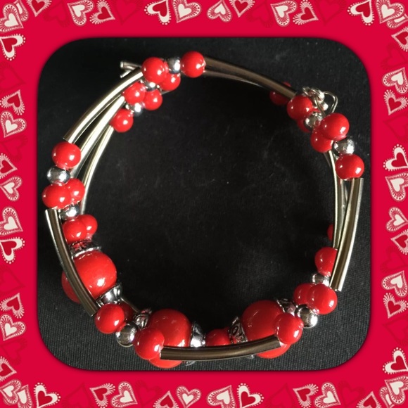 🌹Pretty NEW Silver & Red Coral Wrap Brac - Picture 2 of 6