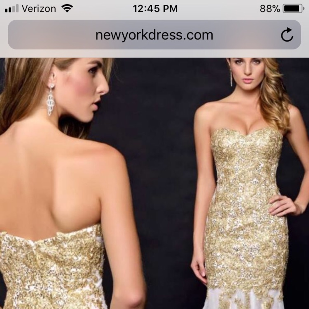 Gold & White Milano Formals Ball Gown Prom Dress