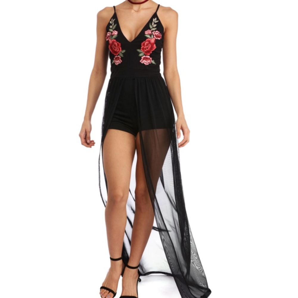 Windsor Shmaxi Romper - Black with Red Roses