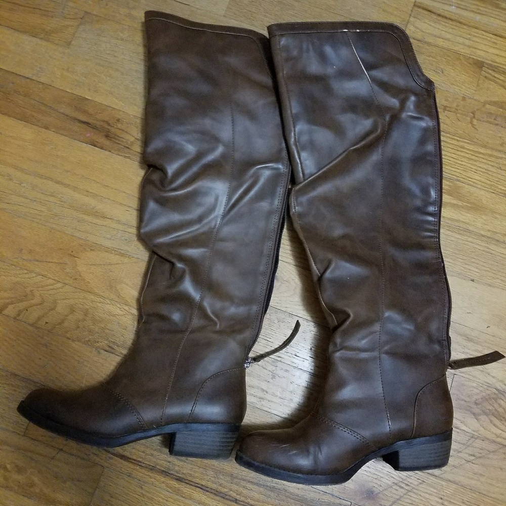 Brown heel knee high boots