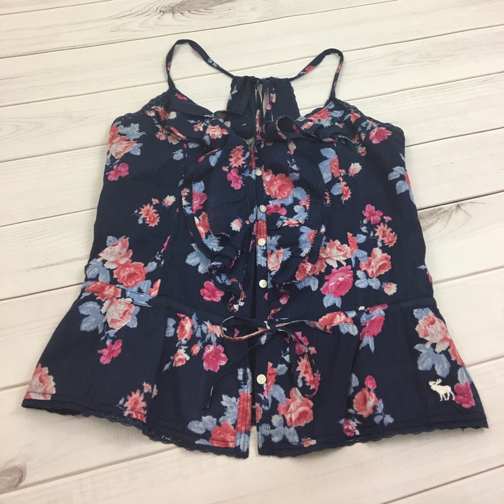 Abercrombie and Fitch floral navy blue top