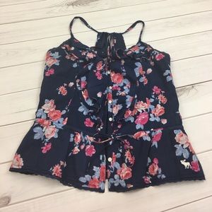 Abercrombie and Fitch floral navy blue top