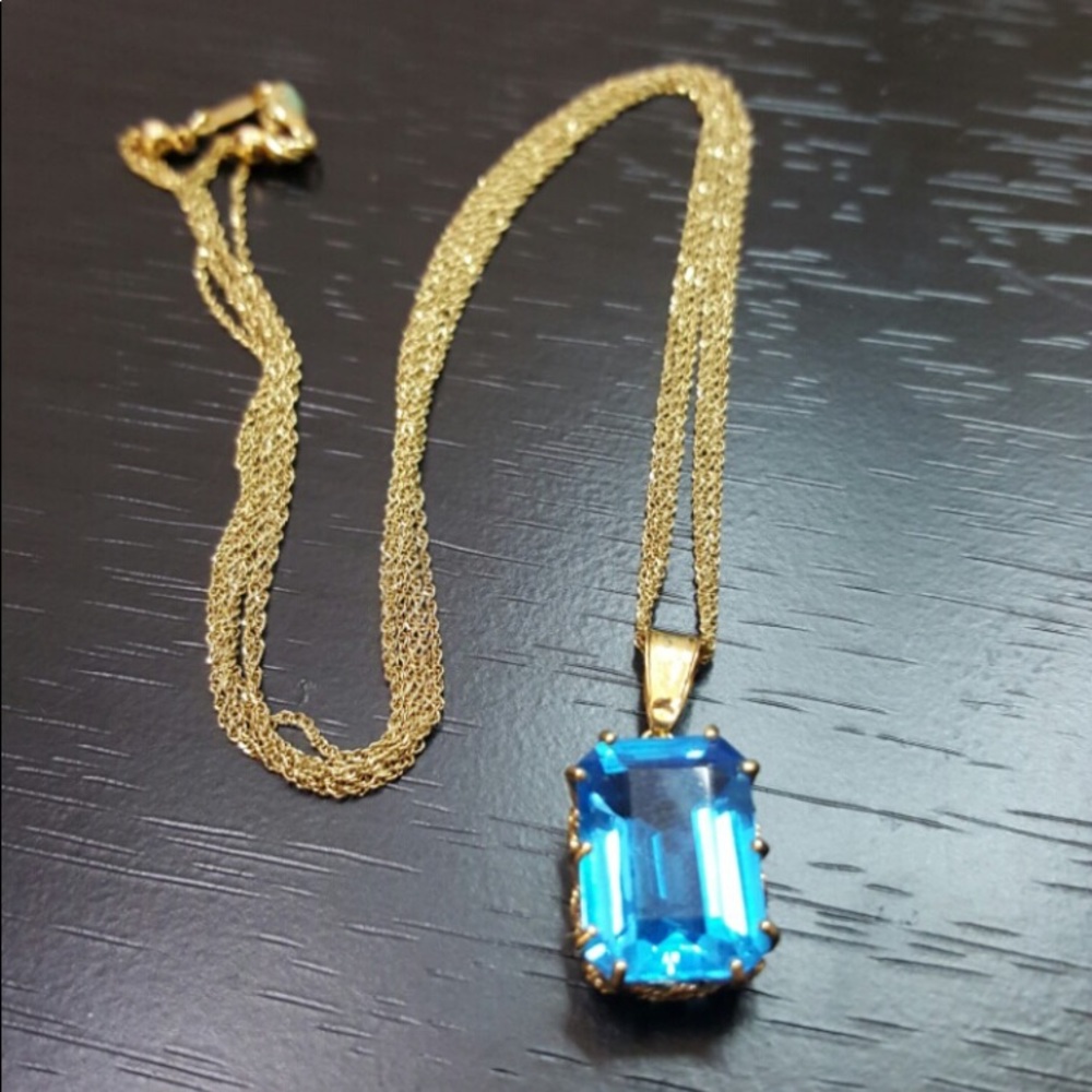 14k necklace with blue pendant for sale
