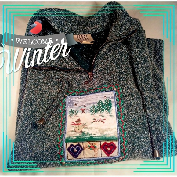 Hoodie Heathered Quarter Zip~Petite Lg - Picture 1 of 4