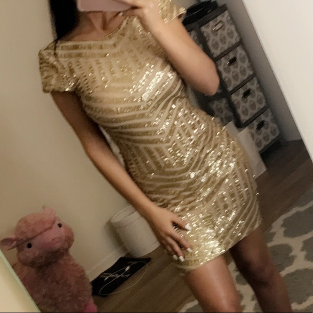 Dress the Population Gold Sequin Dress (Tabitha)