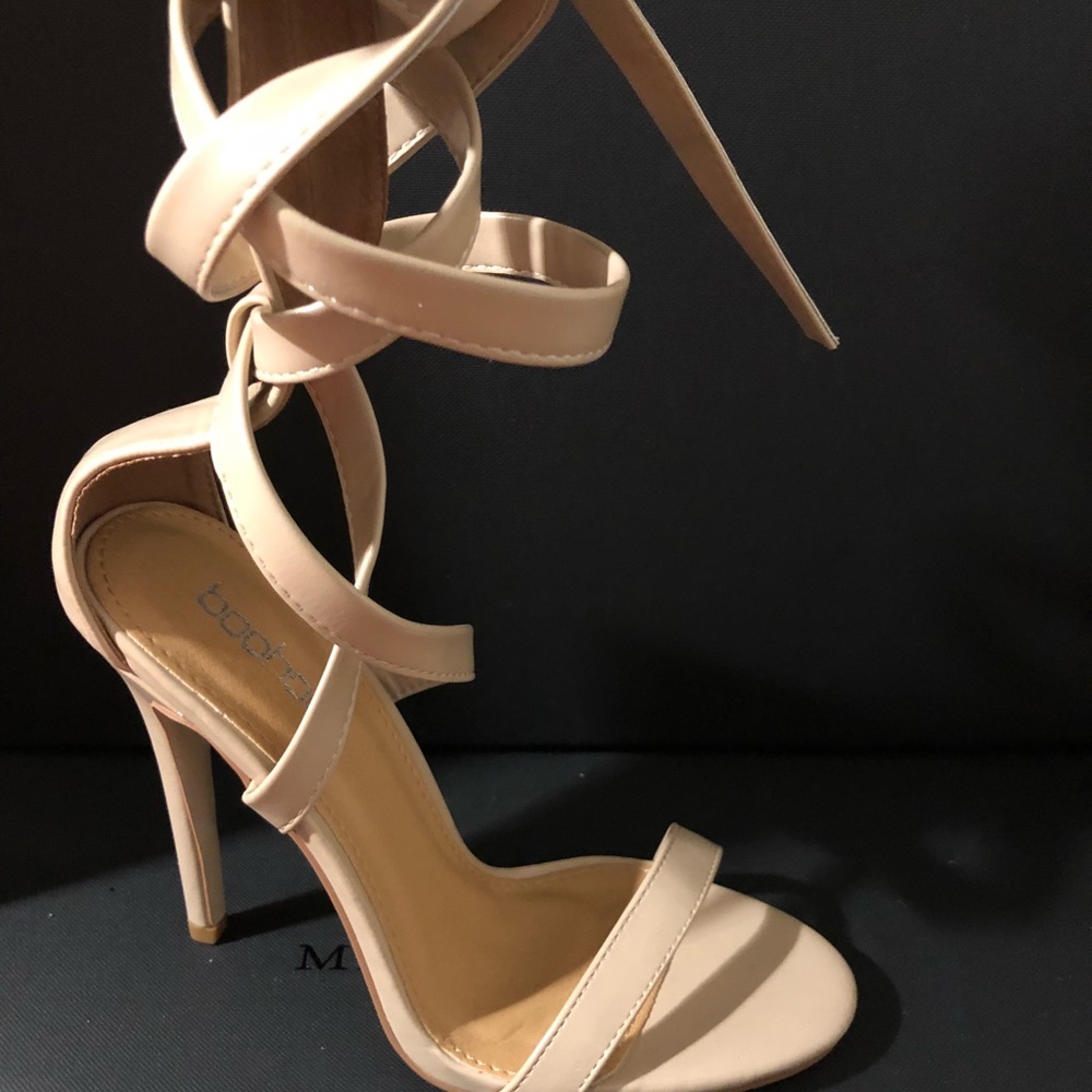 Nude lace up heels