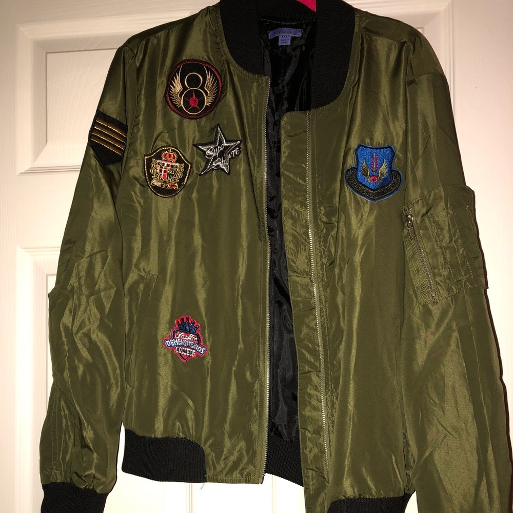 New Plus Size Patched Bomber Jacket (Size 1X)