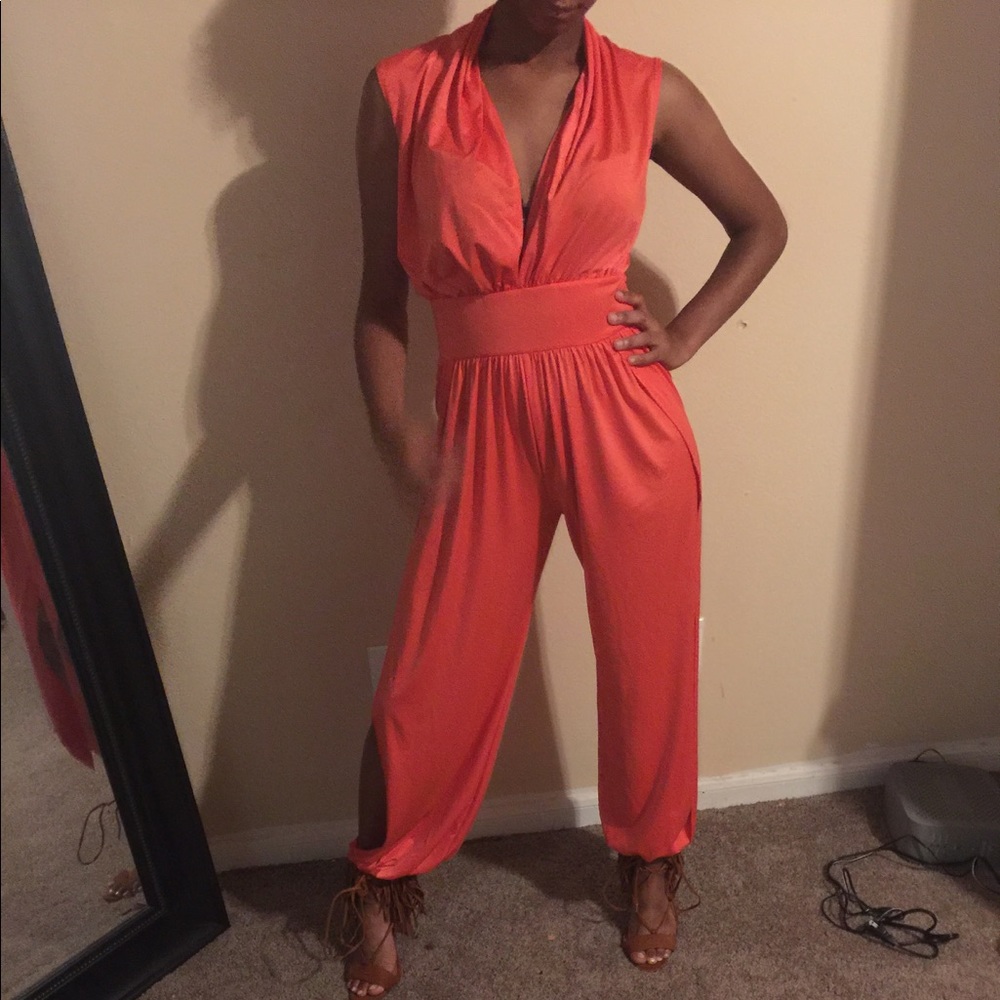 Peach Coral One Piece Jumper with Leg Slit