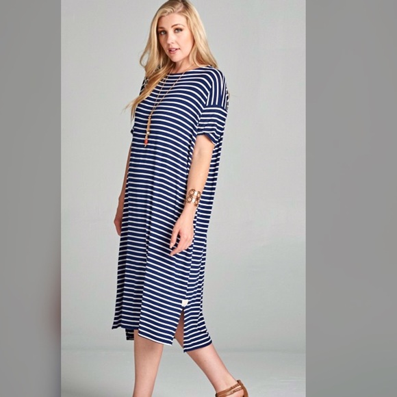 🔥🔥PLUS--Arlena Blue/Ivory Striped Midi Dress🔥🔥 - Picture 3 of 3