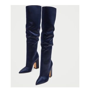 Zara 6.5 Pointy Toe Satin Boots
