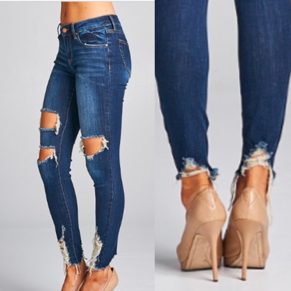🔥NEW🔥 CHIC Fall Ripped Destroyed Skinny Jeans - Picture 2 of 4
