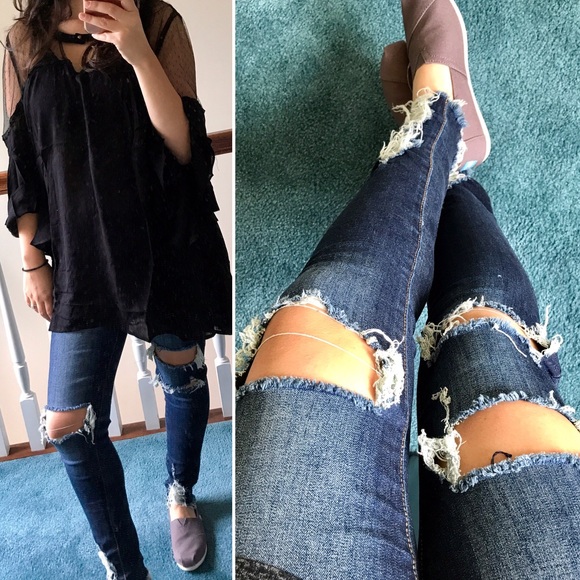 🔥NEW🔥 CHIC Fall Ripped Destroyed Skinny Jeans - Picture 3 of 4