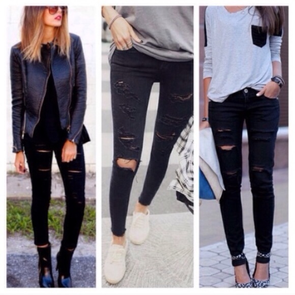 🔥NEW🔥 Black Ripped Chic Skinnies Skinny Jeans - Picture 2 of 3