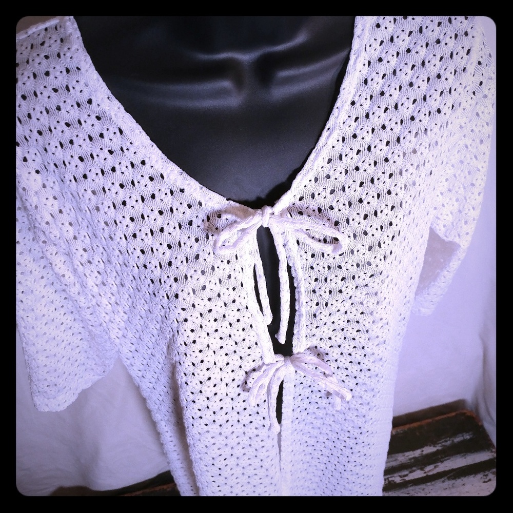 anne cole white sheer crochet boho retro beach cov