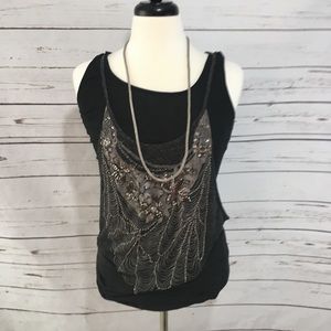 Miss Me Black Embellished Razor Back Tank LG EUC