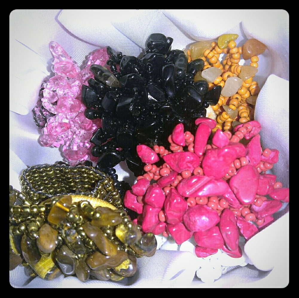 Multicolor Seed Beads Cluster Statement Rings