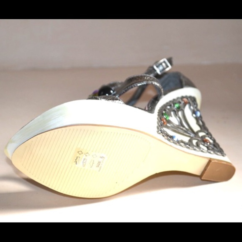 Crazy WTF Wedge Heels jewels metal scrolls madness - Picture 4 of 6