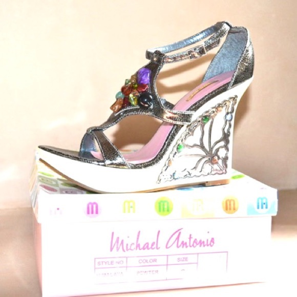 Crazy WTF Wedge Heels jewels metal scrolls madness - Picture 2 of 6