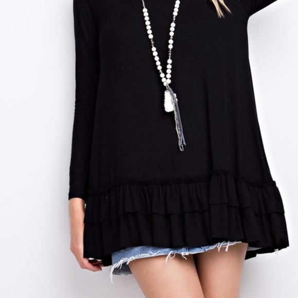 PLUS--Black Long Sleeve Double Ruffle Tunic - Picture 3 of 4