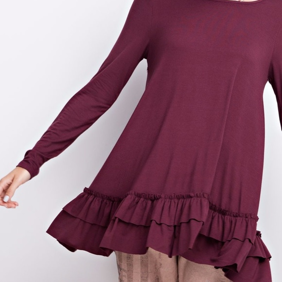 PLUS--Black Long Sleeve Double Ruffle Tunic - Picture 4 of 4