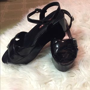 Prada Black Patent Leather Platform Sandals size 8