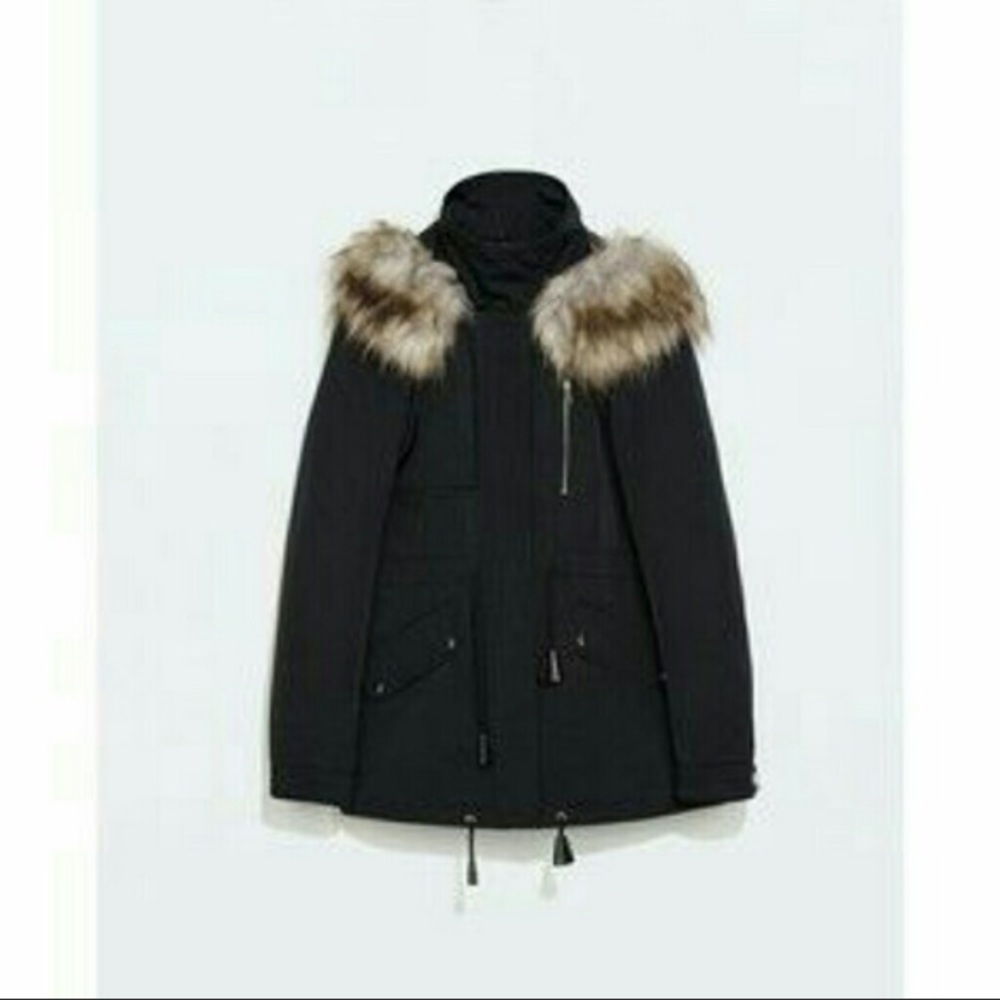 Navy Zara fur hooded parka