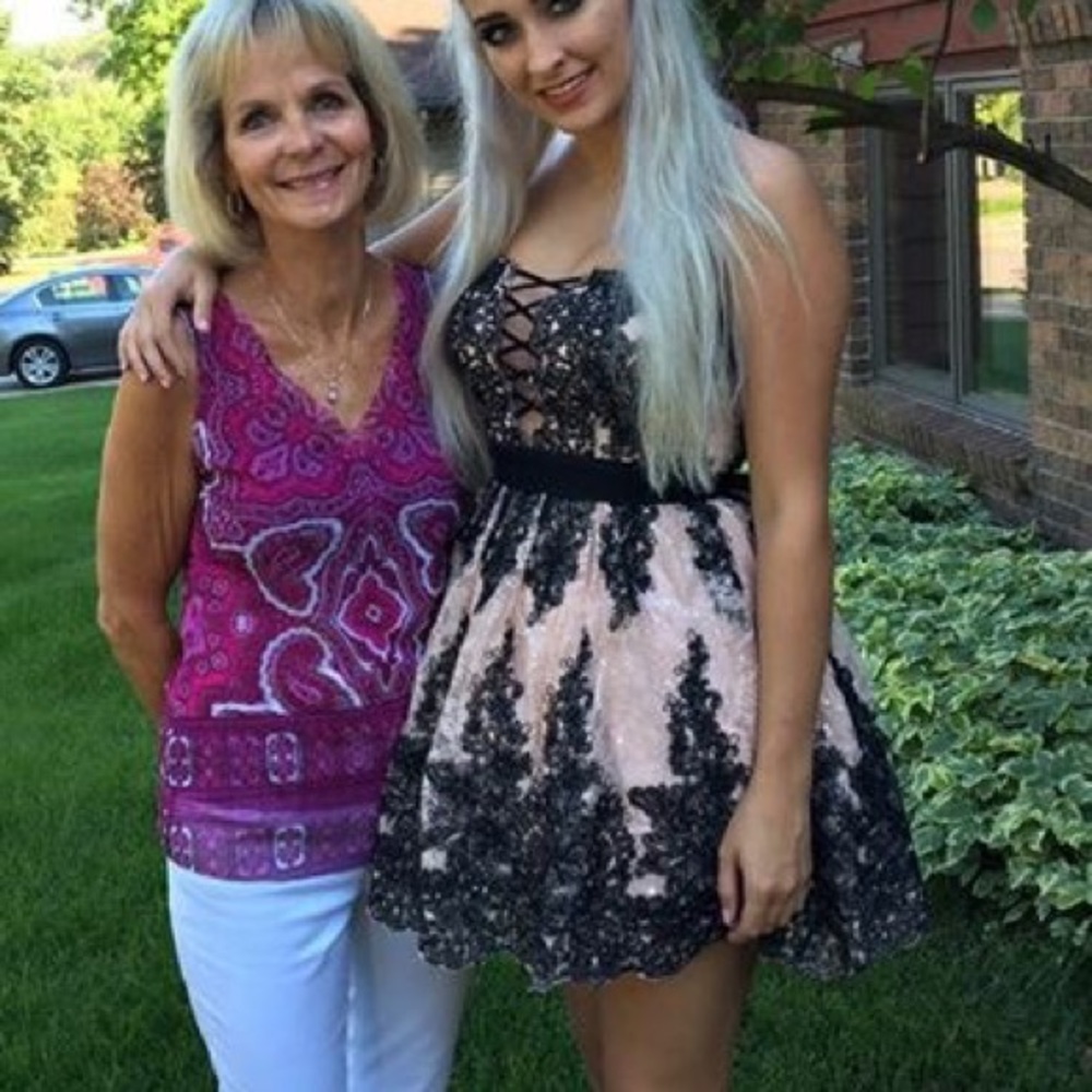 Sparkly pink and black lace dress