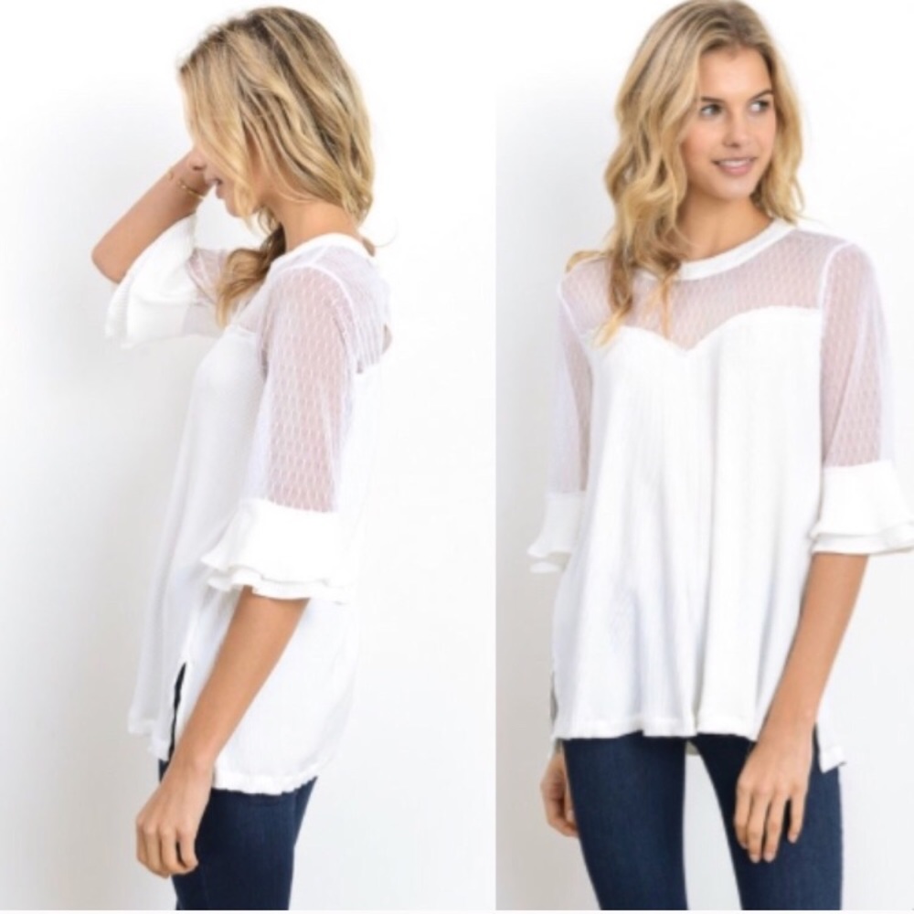 ❤️S or M❤️ White Dotted Office Essential Blouse - Picture 2 of 3