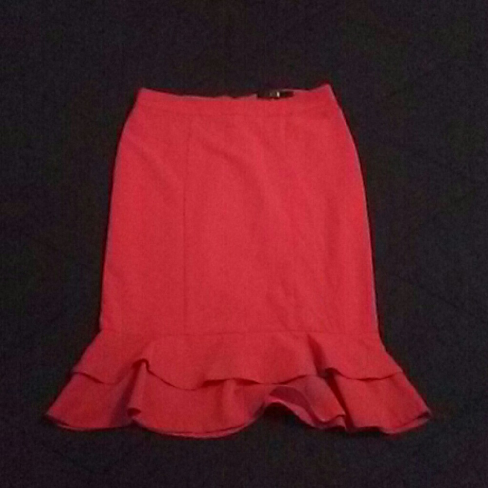 Pinup Red Pencil Skirt with Ruffles.