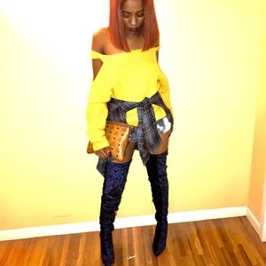 Royal Blue Velvet Thigh High