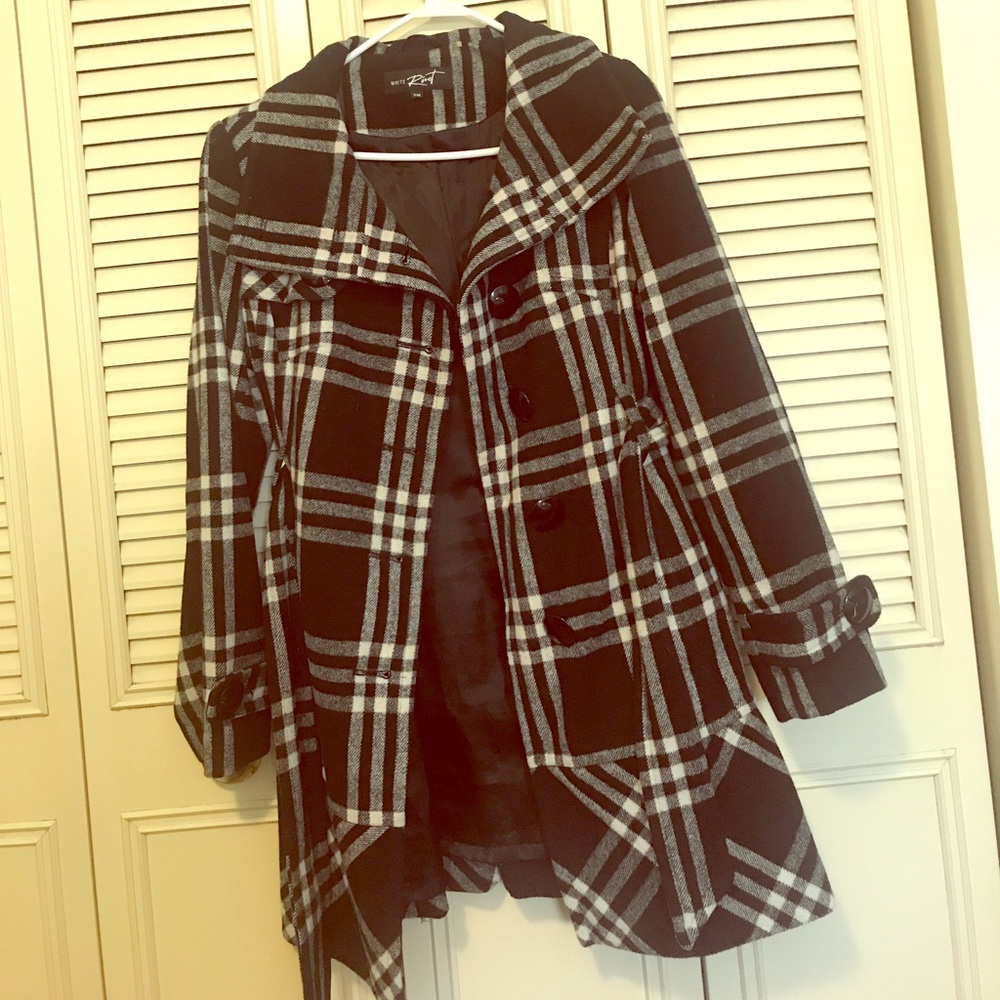 Super cute black and white plaid coat