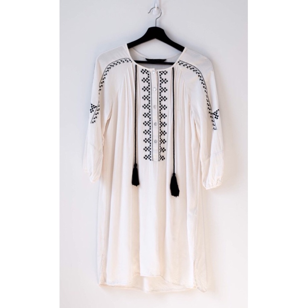 Zara Embroidered Long Sleeve Peasant Dress