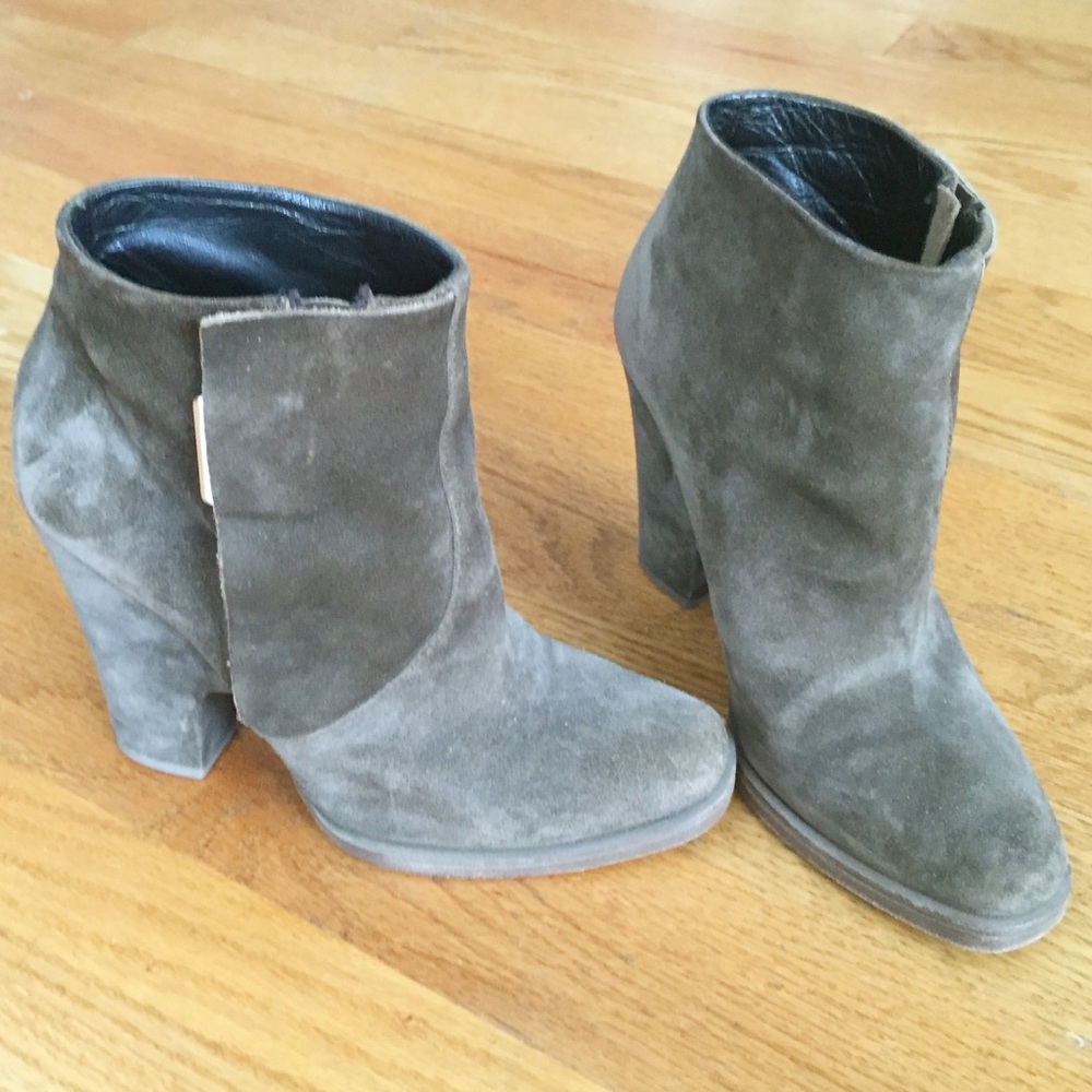 Theyskens Theory Olive Green Suede Ankle Boots 38