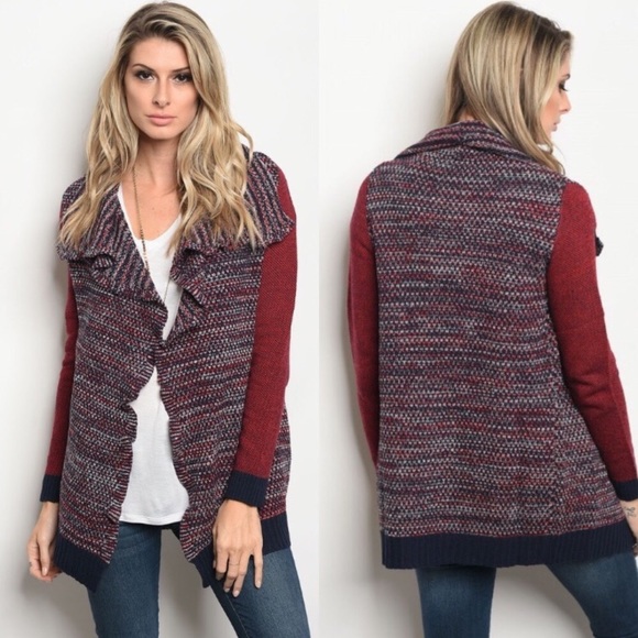 🛍 Red tweed style cardigan - Picture 3 of 8