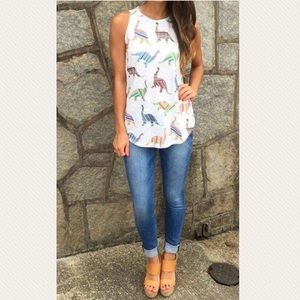 Women’s boutique dinosaur sleeveless swing top- S