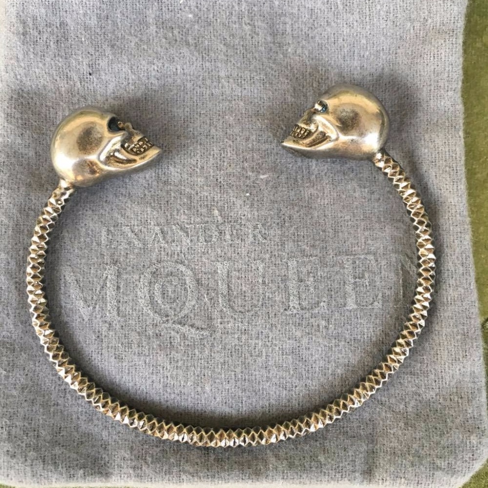 Alexander McQueen Silver Toned Twin Skull Bracelet