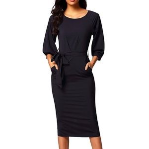 Women long sleeve pencil dress with belt