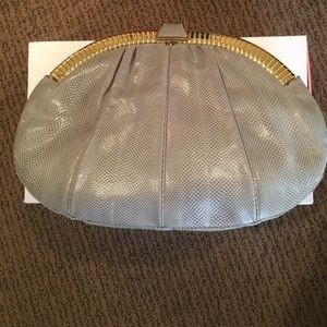 Judith Leiber Light Gray Clutch with Gold Hardware