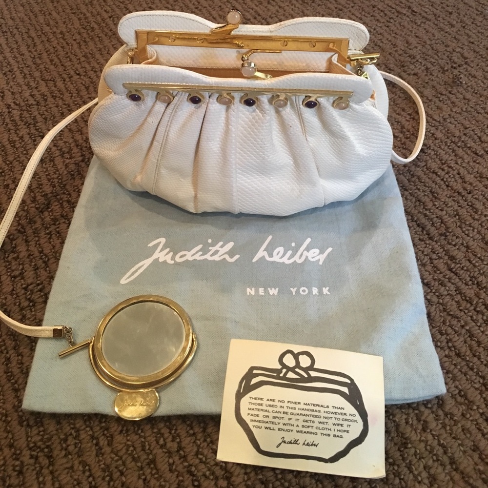 Judith Leiber White Clutch with Gold Hardware