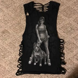 Custom Sugar Skull Girl and pit bull shirt
