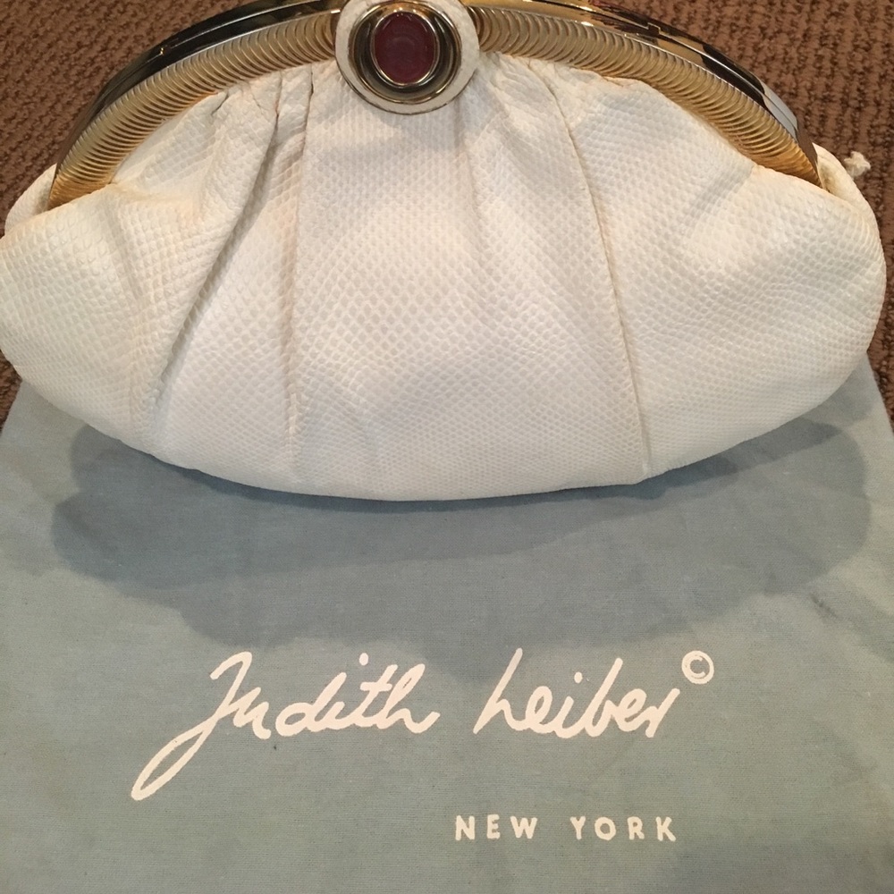 Judith Leiber White Clutch with Gold Hardware