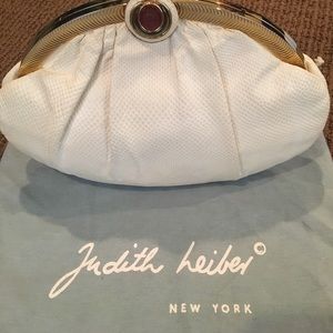 Judith Leiber White Clutch with Gold Hardware