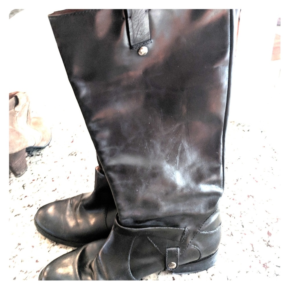 Black flat moto boots 9West Size 10.5