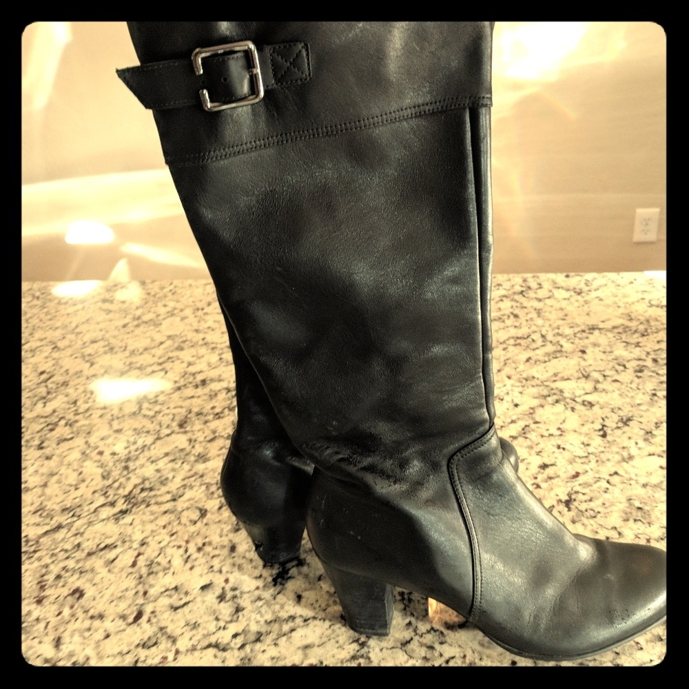 Cute black Clarks high heeled boots