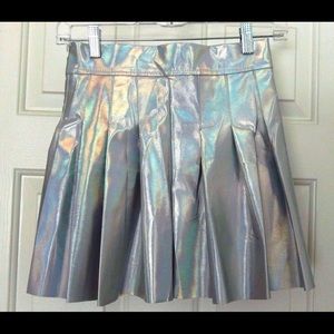 Holographic pleated skater skirt