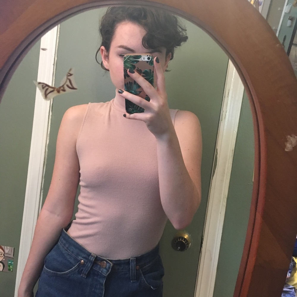 mockneck pastel pink bodysuit
